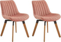 Art Leon Swivel Dining Chairs Set of 2, Mid Century Modern Kitchen Dining Room Chairs, Upholstered Fabric Armless Side Chair with Wood Legs for Living Room Bedroom, Rose