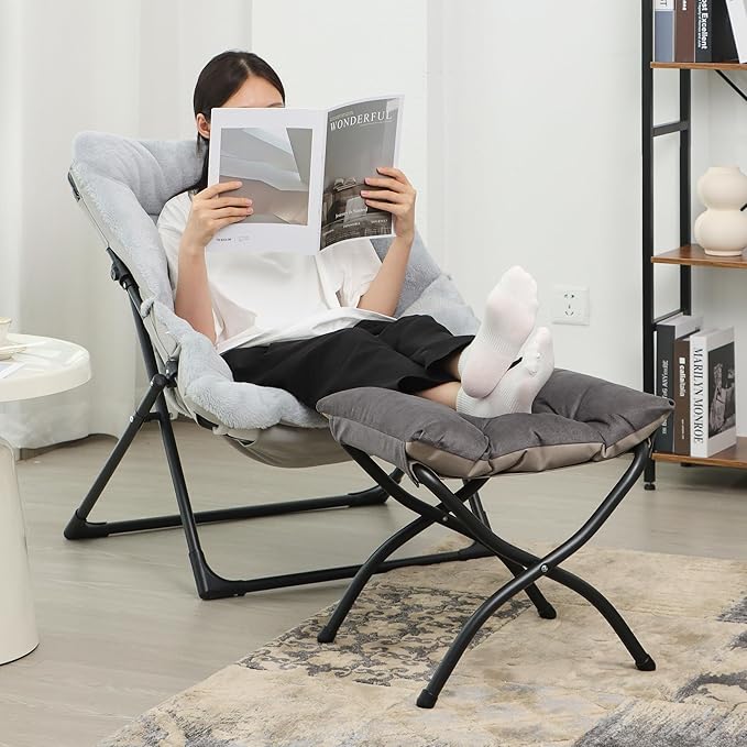 Mordchil HF 15"(H) Folding Ottoman, Foldable Footrest Stool, Portable Small Foot Stool for Couch, Collapsible Foot Rest Ottoman for Sofa, Accent Padded Ottomans for Living Room, Bedroom, Dark Coffee