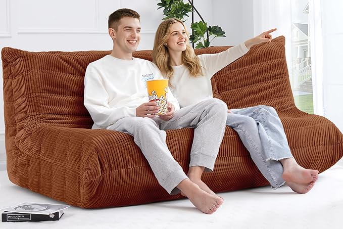 Bean Bag Chair,Giant Beanbag Chairs for Adults,Comfy Large Fireside Chair Lazy Sofa,Corduroy Bean Bag Lounger with Memory Foam Filled,Floor Sofa Couch for Home,Living Room (Brown, 3-Seater)