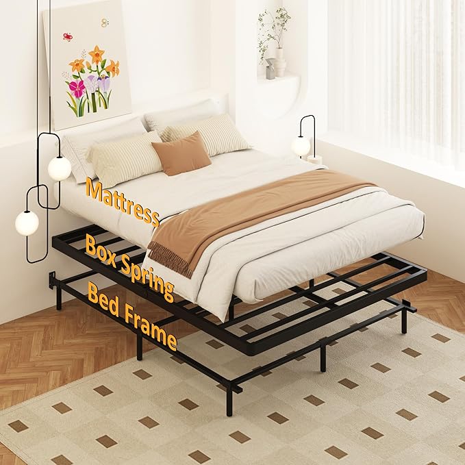 Maenizi Box Spring 2 Inch Low Profile, Heavy Duty Metal Box Spring Bed Base Bunkie Board, Mattress Foundation, Easy Assembly, Noise Free, Black