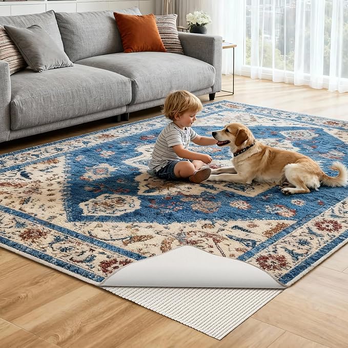 Songrey Non-Slip Rug Pad 9x12 FT, Extra Thick Carpet Pads for Hard Surfaces, Prevents Sliding and Secures Rugs, Provides Floor Protection with Comfort Cushioning