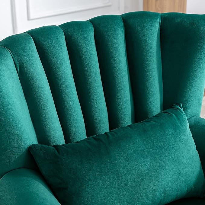 LZAREAL Accent Reading Arm Chairs Midcentury Modern Comfy Corner Sofa Chair, Wingback Waiting Room Club Chair with Tufted Back for Living Room/Bedroom/Reception Room, Velvet Green