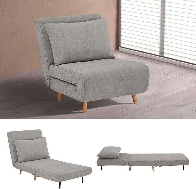 CITTANEO 31" Convertible Sleeper Chair, 3-in-1 Foldable Chair Bed with Pillow, 3-Position Adjustable Backrest, Single Sofa Bed for Apartment, Office, Medium Gray