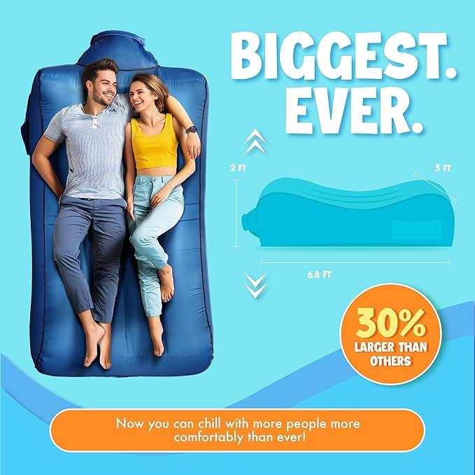 Chillbo LazyBone Inflatable Couch – Quick-Inflation Flapper System, Fun Prints, No-Pump Setup, Ripstop Polyester, Portable Air Lounger for Beach, Camping, Festivals, & Hiking