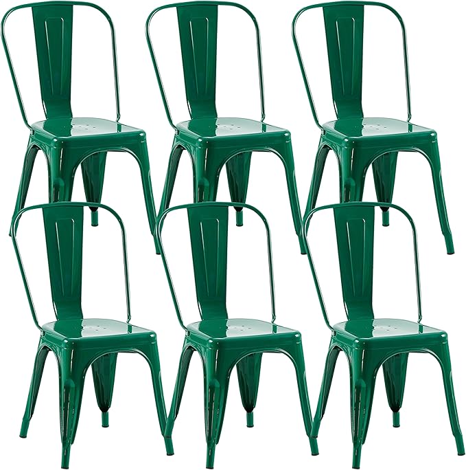 Metal Dining Chairs Set of 6,Stackable Tolix Chair Indoor/Outdoor for Kitchen,Cafe,Restaurant,Bistro & Patio Multiple Colors(Green)