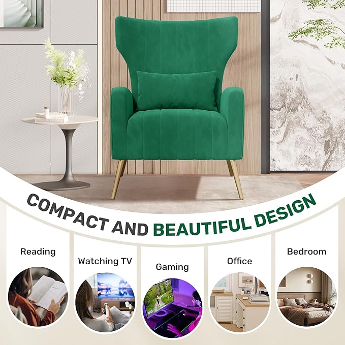 Nalupatio Modern Accent Chairs for Living Room Chairs Upholstered Velvet Fabric Reading Chair Mid Century Arm Chair Comfy Armchair,Green