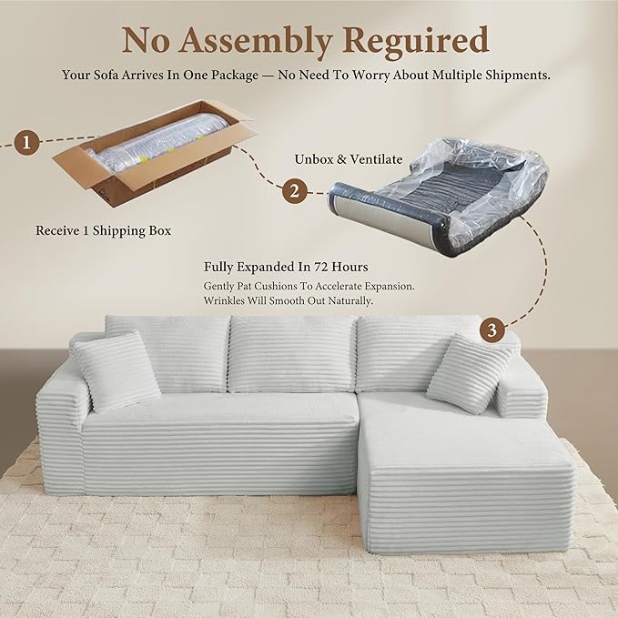 105" Sectional Couches for Living Room Cloud Couch Sofa with L-Shape Upholstered Boneless Couchs Modern Modular Sectional Couch with Chaise (Light Grey, 105" W+Right Facing Chaise+2Seaters)