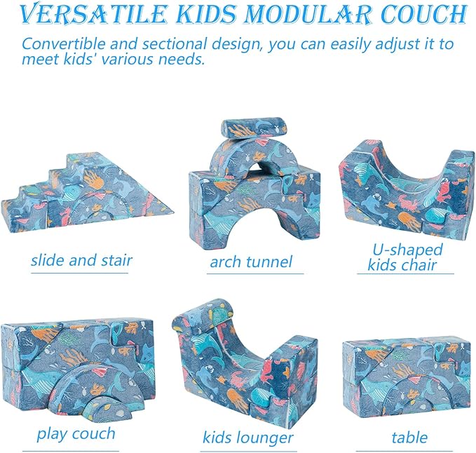 MeMoreCool Foam Climbing Toddler Couch – Modular Sofa with Slide & Stairs | Convertible Playroom Couch | Crawling & Climbing Soft Furniture | Washable Cover | Gift for Kids