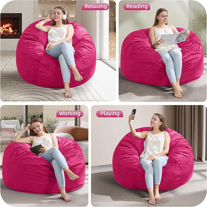 Hobestluk 3FT Bean Bag Chair Giant Bean Bag Chairs for Adults Large Bean Chairs with Removable Cover, Beanbag Chair with Filler, Adult Bean Bag Chairs for Living Room, Bedroom