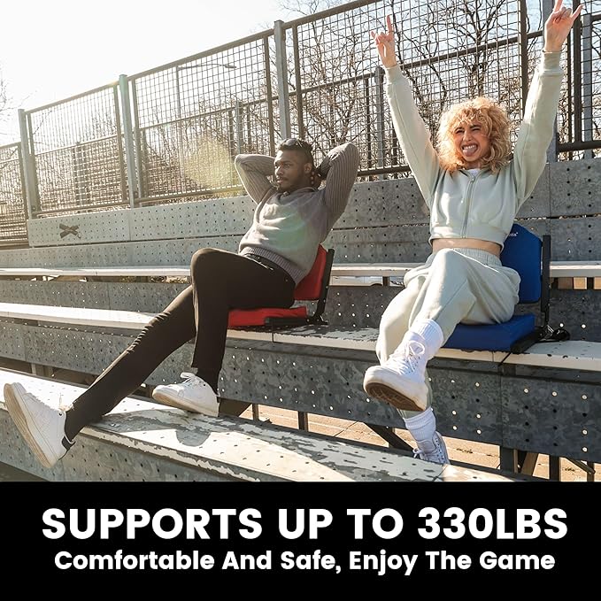 Stadium Seats for Bleachers, Bleacher Seats with Ultra Padded Comfy Foam Backs and Cushion, Wide Portable Stadium Chairs with Back Support and Shoulder Strap, 1 Pack, Red