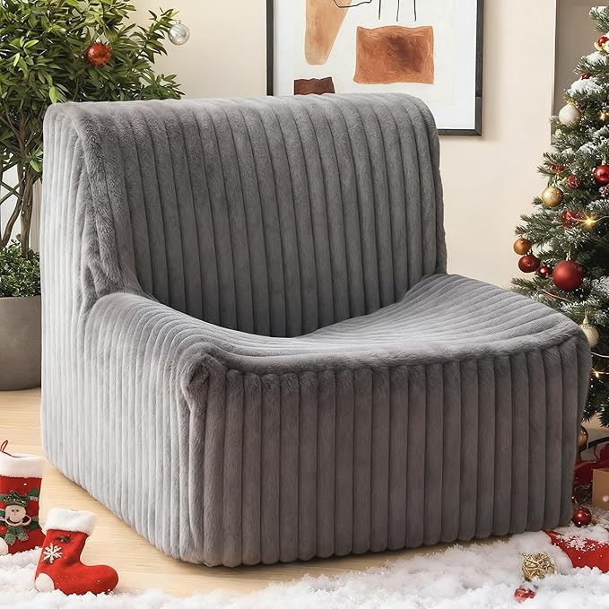 Trenda 32'' Boneless Chair, Super Comfy Bedroom Accent Chair, Sofa Chair, Soft Faux Fur Cover Floor Couch for Living Room,College, Dorm to Reading& Gaming(Grey)