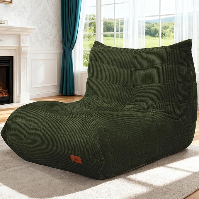 Bean Bag Chair,Giant Beanbag Chairs for Adults,Comfy Large Fireside Chair Lazy Sofa,Corduroy Bean Bag Lounger with Memory Foam Filled,Floor Sofa Couch for Home,Dorm,Living Room (Green)