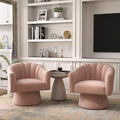 Swivel Accent Chair Set of 2, Upholstered Velvet 360° Swivel Barrel Chair for Living Room Overstuffed Bouncle Reading Chair Round Armchair for Bedroom,Vanity,Office (Pink)