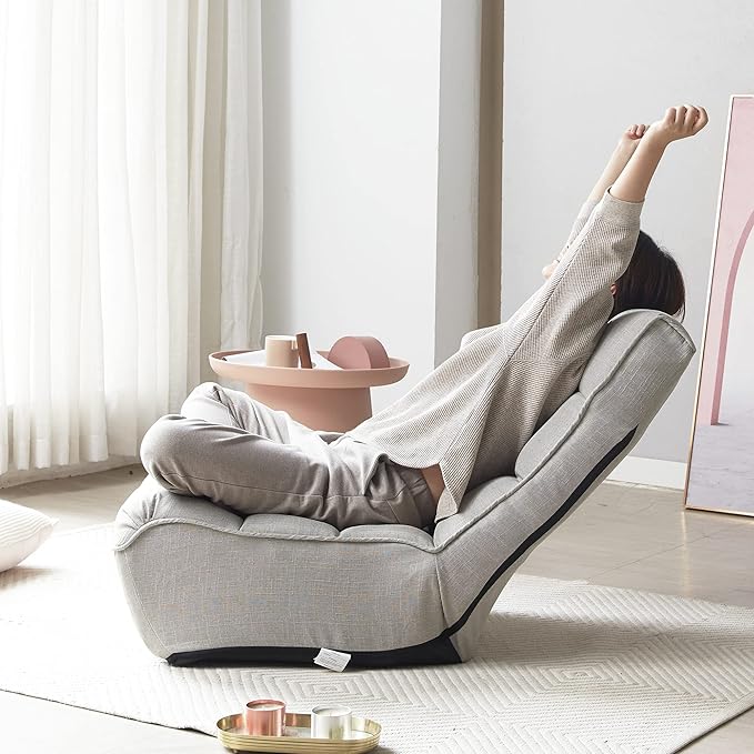 Lazy Floor Chair, Adjustable Reclining Floor Lounger with Back Support, Comfy Tatami Sofa Seat for Adults Bedroom & Gaming