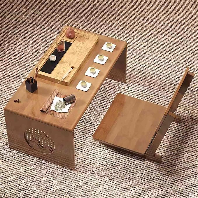 Folding Coffee Table Japanese Floor Table Solid Wood 2026 Newly Upgraded, Portable No Assembly Japanese Meditation Table, Bamboo Japanese Small Coffee Table for Sitting on The Floor, Easy Storage