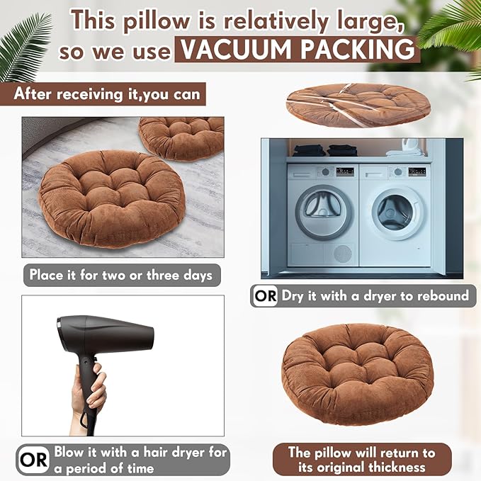 Jerify Floor Pillow Cushions 22 x 22 Inch Round Square Large Meditation Floor Pillow for Classroom Adult Meditation Picnic Party Cushion for Seating Gift Christmas(Round,Brown,6 Pcs)
