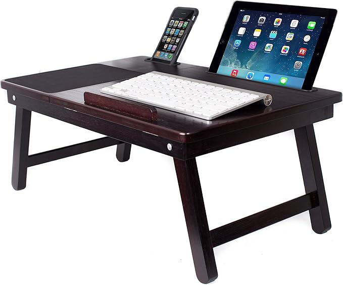Sofia + Sam Multi Tasking Laptop Bed Tray | Supports Laptops Up to 18 Inches | Walnut (Left Handed Tray)