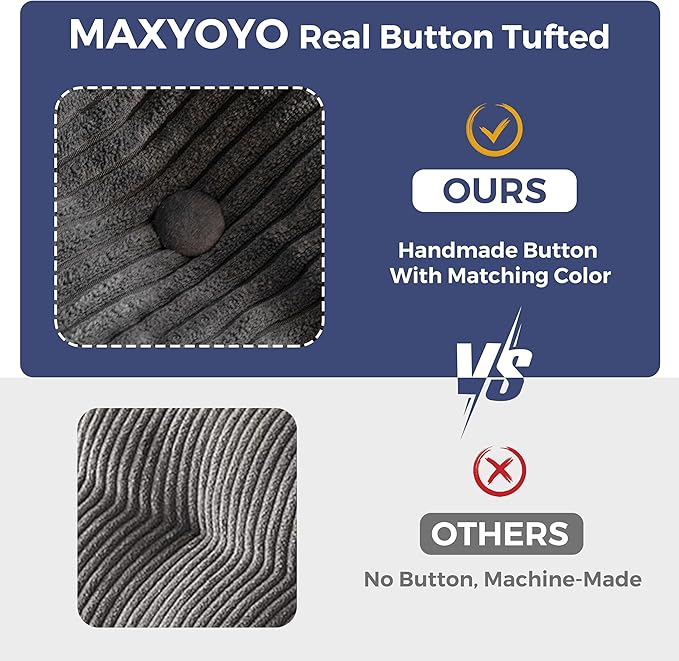 MAXYOYO Bean Bag Chair for Adults, Upholstered Floor Sofa with Armrests, Loveseat Boneless Couch with Tufted Cushion & Backrest, Sofa in A Box, Large Bean Bag Couch for Bedroom Living Room, Dark Gray
