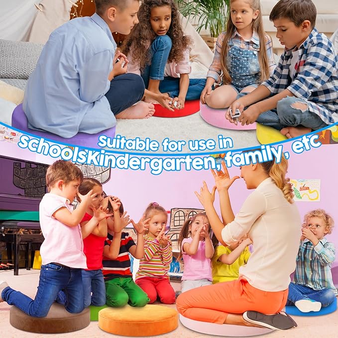 GlikCeil 12 Pcs Round Floor Pillow Cushions for Kids Classroom 15'' Soft Flexible Seating Chair Floor Seats for Reading Corner Playroom - Winter & Spring School Supplies (Color Carnival Series)