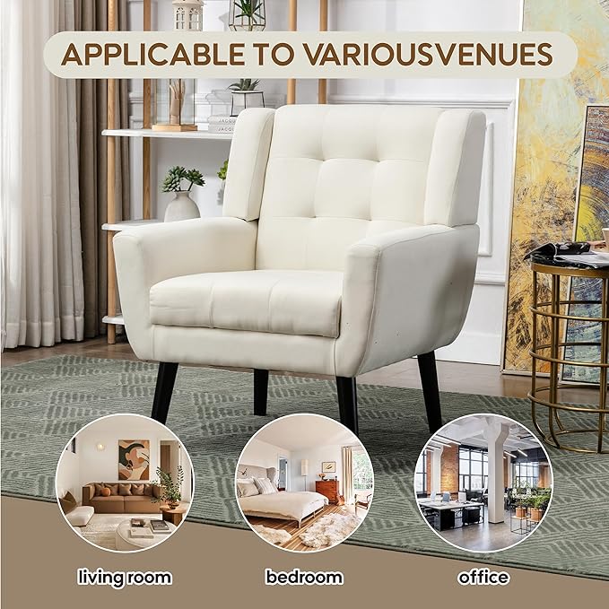 OO BY ORANGE ONLINE Linen Accent Chair, Mid-Century Modern Tufted Armchair for Living Room, Bedroom & Office (Beige)