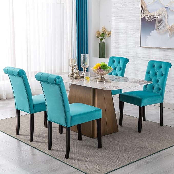 chairus Dining Chairs Set of 2 Mid Century Modern Living Room Chairs with Button Tufted High Back Velvet Armless Chair Comfy Upholstered Side Chairs for Kitchen/Restaurant/Bedroom, Turqs Green