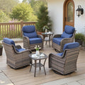 Belord Luxury 6" Thick Cushioned Outdoor Swivel Rocker Patio Chairs Set of 4 with Side Table, High Back Wicker Furniture Set with Ergonomic Zone Back, Conversation Set for Deck Porch - Brown+Grey