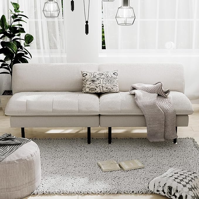 3 Sets 70" Futon Sofa Bed, 4 in 1 Multi-Function Couch Sleeper with Adjustable Backrest, Modern Convertible Futon, Recliner Small Loveseat for Living Room, Beige