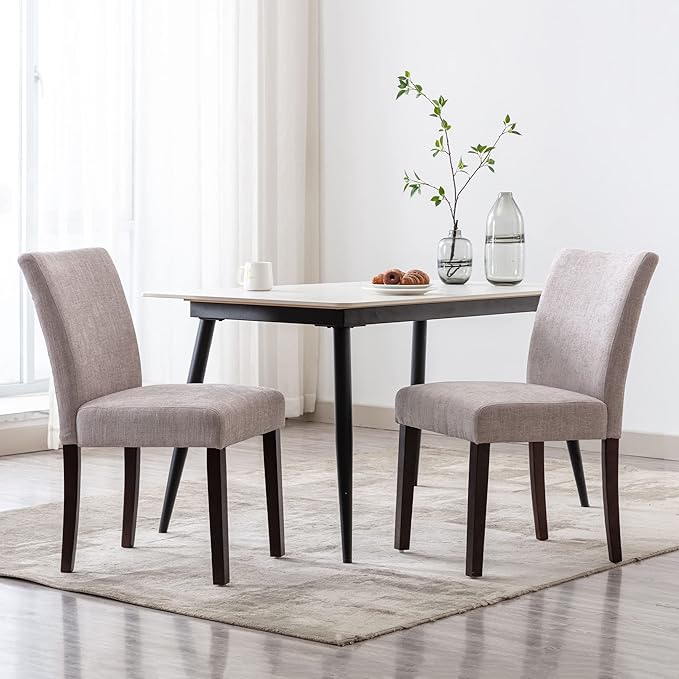 Watson & Whitely Upholstered Dining Chairs Set of 6, Fabric Armless Dining Room Chairs with Solid Wood Legs & Back Side Chair for Kitchen, Living Room, Restaurant, Grey