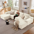 135.4" W Cloud Sectional Couch with Ottoman,Modern U-Shaped Cloud Couch with Deep Seat,Comfy Corduroy 4-Seater Sofa,Memory Foam Sofa for Living Room,No Assembly (White,Right-Facing Chaise)