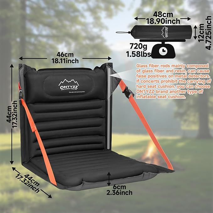 ONTYZZ Stadium Seats with Back Support Inflatable Portable Folding Comfort Seat Waterproof Cushion with Backrest for Sports Events Stadium and Camping