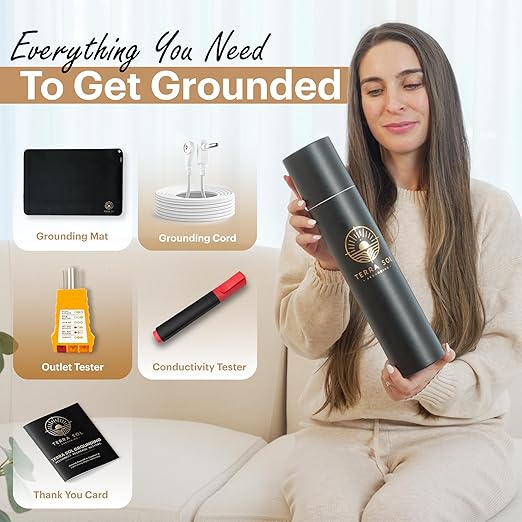 Terra Sol Grounding Mat for Feet - Premium 29x12.5in Earthing Mat for Pain Relief, Better Sleep & Inflammation Reduction - Yoga Grounding Pad with 15ft Cord & Safety Testers