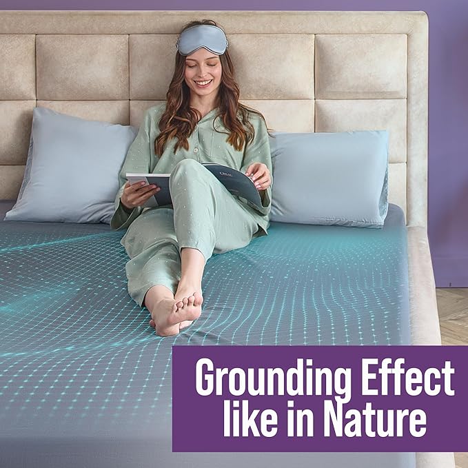 Earth Grounding Sheets California Size with 12% Silver Fiber & 4% Silk & 84% Cotton - Gray - SGS Quality Certified Grounded Well Bed Sheet - Conductive Fitted Sheet for Better Sleep