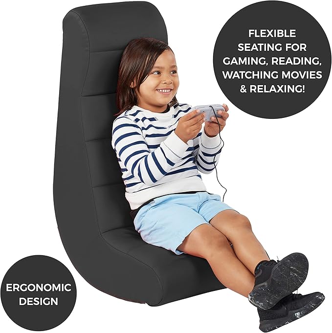 Factory Direct Partners 10489-BK Soft Ergonomic Horizontal Soft Video Rocker - Great for Reading, Gaming, Meditating, or TV for Kids Teens and Adults - Black
