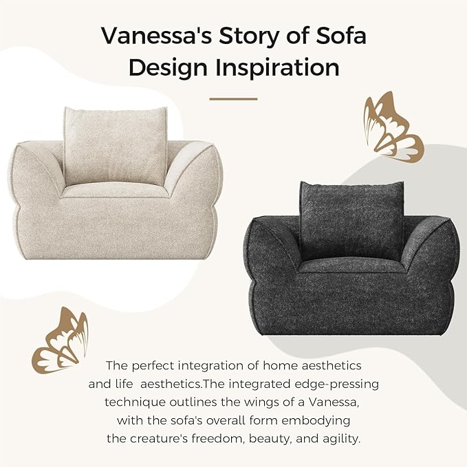 42.5" Single Cloud Sofa, Boneless Couch for Small Spaces, Modern Comfortable Upholstery Sofas with Pillows for Living Room, Apartment, Dorm, Office, Removable Cover, No Assembly Required, Orange