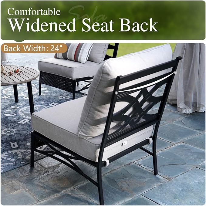 Sophia & William Half-Moon Patio Furniture Set for 10, Curved Outdoor Sofa Conversation Set with Coffee Table,Wicker Patio Sectional for Backyard, Beige