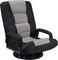 Swivel Floor Gaming Chair w/Armrests,Folding Video Reclining Sofa w/6 Adjustable Position, Padded Backrest & Cushion, Lazy Lounger Couch for E-Sports, Reading, Relaxing, Watching TV, Grey