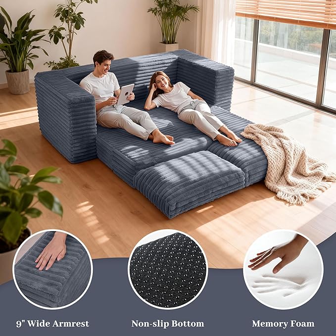 HABUTWAY Convertible Folding Sofa Bed Couch,3 in 1 Pull Out Couch Bed,Loveseat Sleeper Sofa Bed,Boneless Couches with Pillows for Living Room Bedroom, Dark Grey