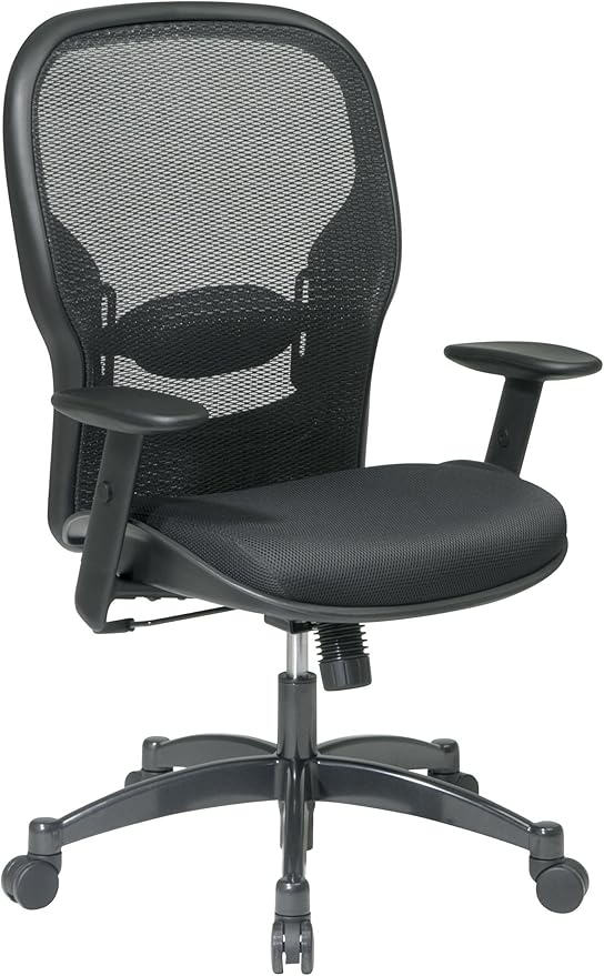 Space Seating 23 Series Breathable Mesh Back Adjustable Manager's Office Chair with Padded Mesh Seat and Heavy Duty Gunmetal Finish Base, Black