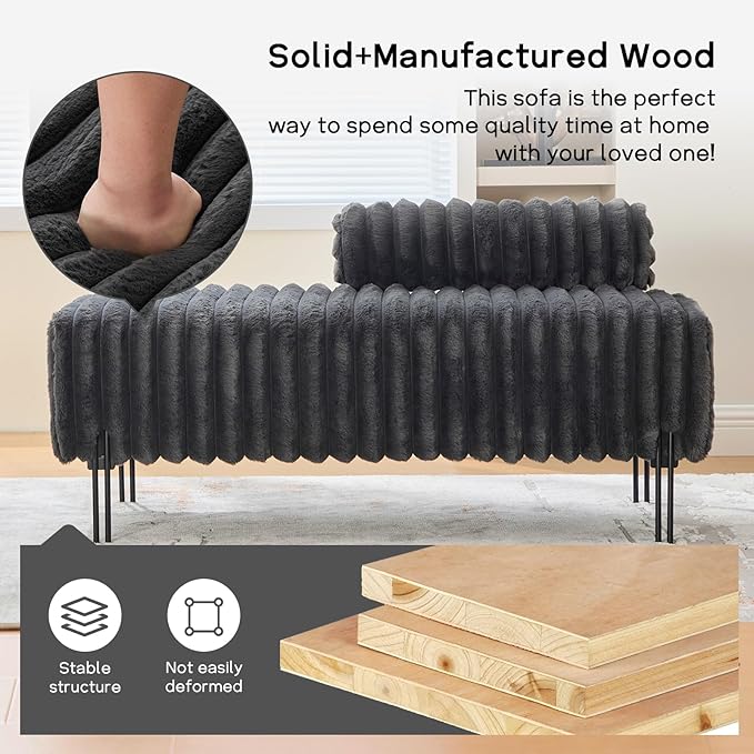 NIOIIKIT 49.6" Modern Loveseat Sofa Couch, Upholstered Accent Sofa with Golden Legs and Adjustable Backrest, Small Faux Fur Couches for Bedroom, Living Room, Compact Small Space (Dark Grey)
