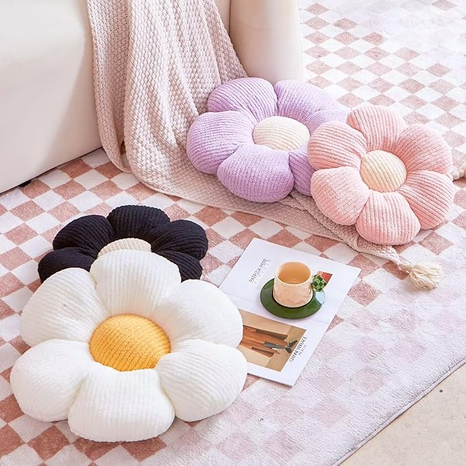 VBGYA White Flower Decorative Throw Pillows - Cute Daisy Shaped Plush Pillow, Soft 14.9" Floor Seat Cushion