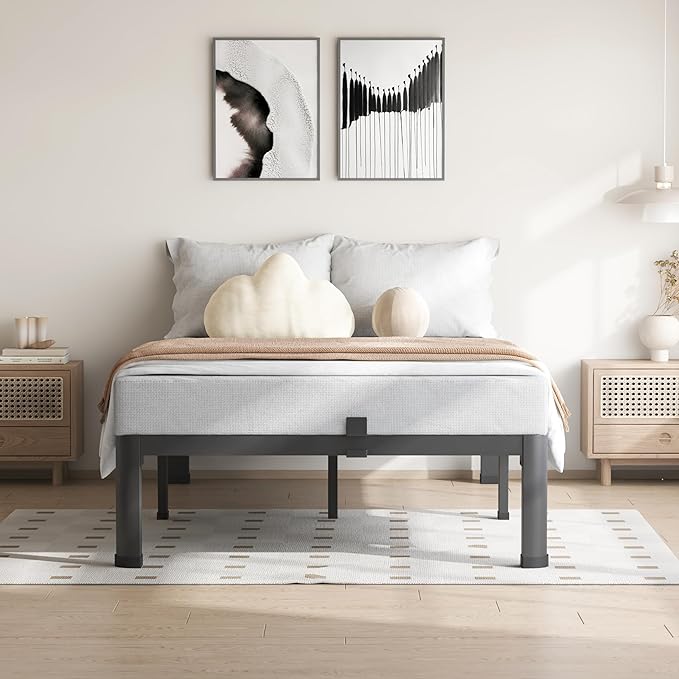 VIPSHOW 7 Inch Twin Size Bed Frame, 3500Lbs Heavy Duty Metal Platform with Round Corner Legs Mattress Slide Stopper, Steel Slat Support No Box Spring Needed, Noise Free, Non-Slip, Easy Assembly