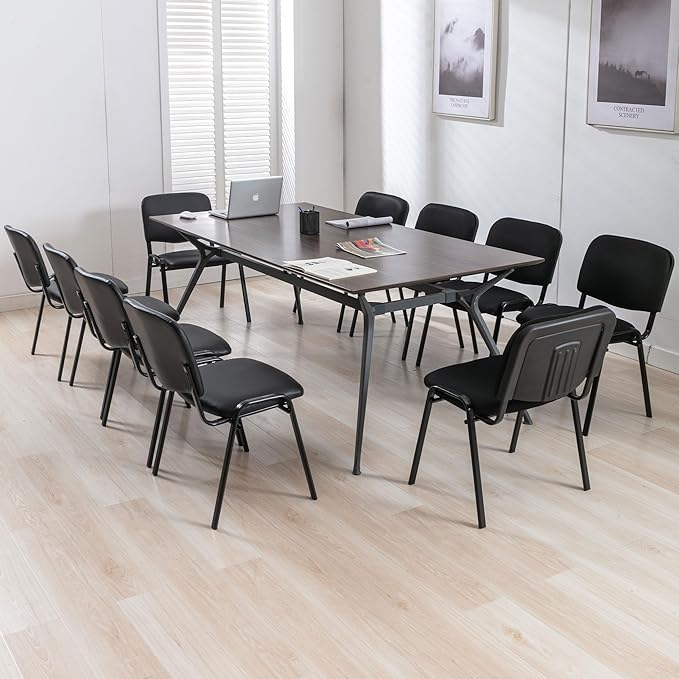 Conference Room Waiting Chairs 5 Pack Black Office Chairs No Wheels PU Leather Lobby Chairs Armless Desk Chair for Meeting/Guest Room/Events