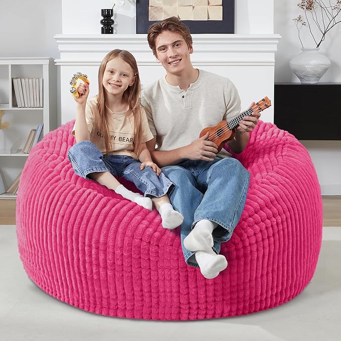 Homguava 3 FT Bean Bag Chair,3' Big Bean Bag,Large Bean Bag Chairs for Adults with Memory Foam Filled,Comfy Beanbag Chairs Soft Bean Bag Sofa with Dutch Corded Plush Cover-Pink