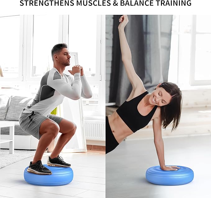 FITMIND Inflated Wobble Cushion,Circular Non-slip Texture for Comfortable Sitting,Extra Thick Dyna Disc with Pump for Core Strength,Wiggle Seat to Improve Posture,Fitness,660lb Load Capacity