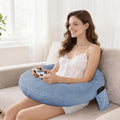 DWCN Reading Pillow for Gaming, Gaming Pillow for Lap Support with Side Pocket & Back Strap for Bed, Sofa, Floor - Arm Rest Pillow for Playing, Working, Sitting, Crocheting (Blue)