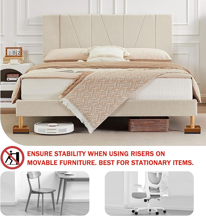 ANNKUT Furniture Risers 1.5 inch, Rectangle Adjustable Risers Blocks for Bed Sofa Table and Couch Lifting，Heavy Duty Support Up to 1,300 Lbs (4 Pack-Brown)