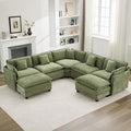 113'' V Shaped Cloud Sectional Sofa, Oversized Deep Seat Couches for Living Room, Chenille Comfy Upholstered Modular Sectional Sofa Couch with 2 Movable Ottoman, Green