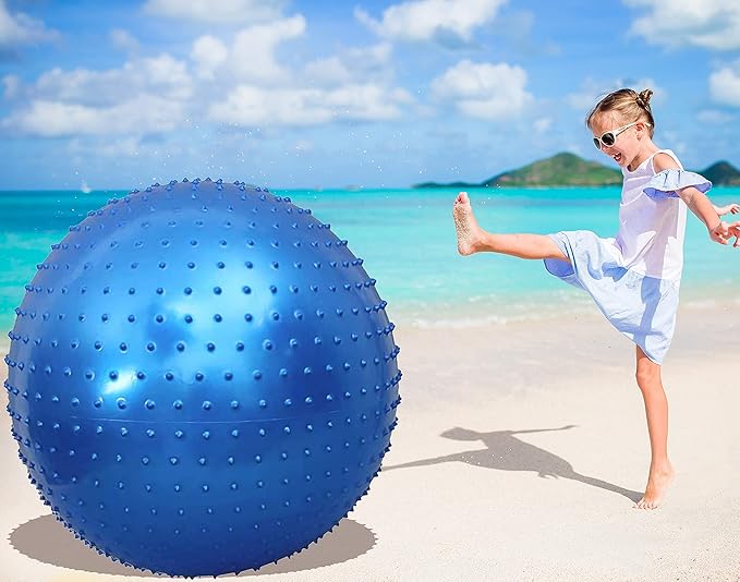 penepico Large Sensory Massage Ball for Kids, 2 Pack 33.5" 85CM Bouncy Exercise Balls for Toddlers, Big Inflatable Toys with Tactile Spikes, Outdoor Giant Yoga Balls, Large Beach Ball (Blue+Pink)
