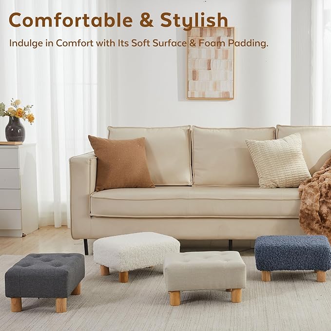 FIMIVIBI Small Foot Stool Ottoman, Linen Footstool Ottoman Foot Rest for Couch, Rectangle Footstools and Ottomans Small for Living Room, Entryway and Bedroom (Beige)
