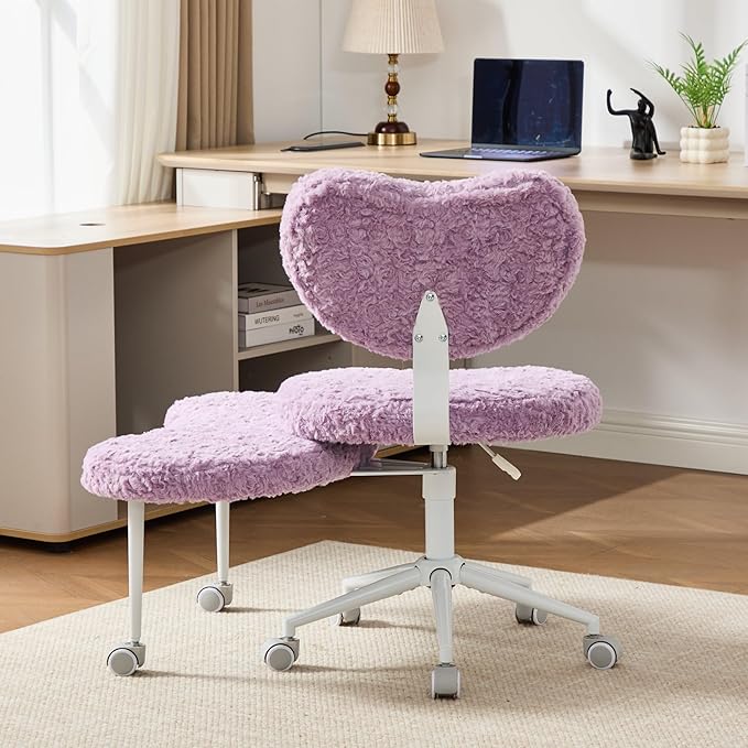 Tomofcessn Cross Legged Chair with Footrest, Plus Size Criss Cross ADHD Office Chair, Memory Foam Cushion, Armless Swivel Desk Chair with Wheels, Active Sitting for Home Office,Artificial Rabbit Fur